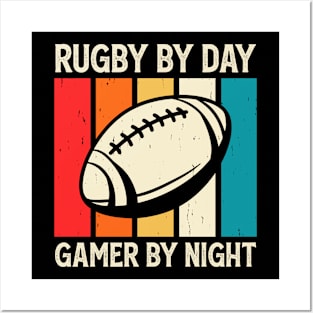 Rugby By Day Gamer By Night For Video Game Lovers - Funny Rugby Posters and Art
